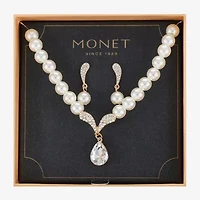 Monet Jewelry Collar Necklace And Drop Earring Womens Glass Simulated Pearl 2-pc. Jewelry Set