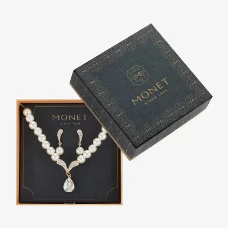 Monet Jewelry Collar Necklace And Drop Earring Womens Glass Simulated Pearl 2-pc. Jewelry Set