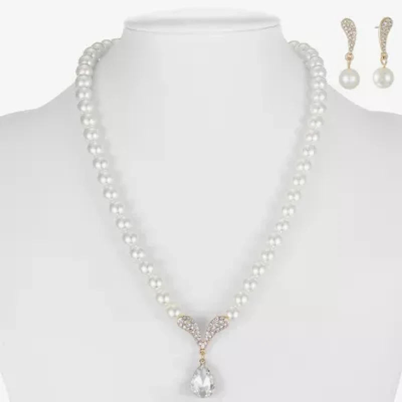 Monet Jewelry Collar Necklace And Drop Earring Womens Glass Simulated Pearl 2-pc. Jewelry Set