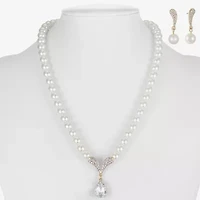 Monet Jewelry Collar Necklace And Drop Earring Womens Glass Simulated Pearl 2-pc. Jewelry Set