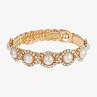 Monet Jewelry Womens Glass Simulated Pearl Round Bangle Bracelet