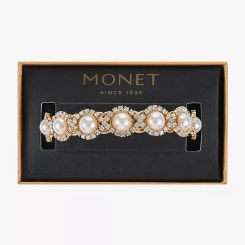 Monet Jewelry Womens Glass Simulated Pearl Round Bangle Bracelet