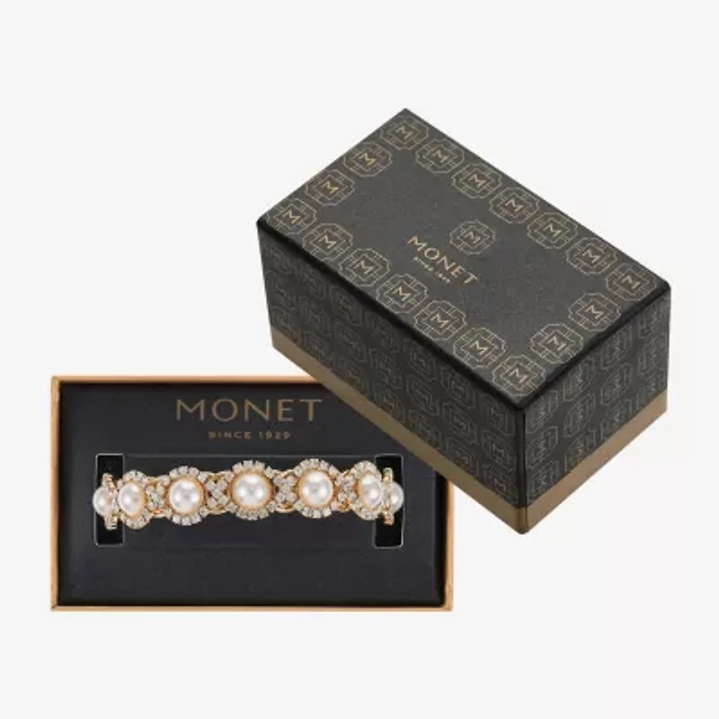 Monet Jewelry Womens Glass Simulated Pearl Round Bangle Bracelet
