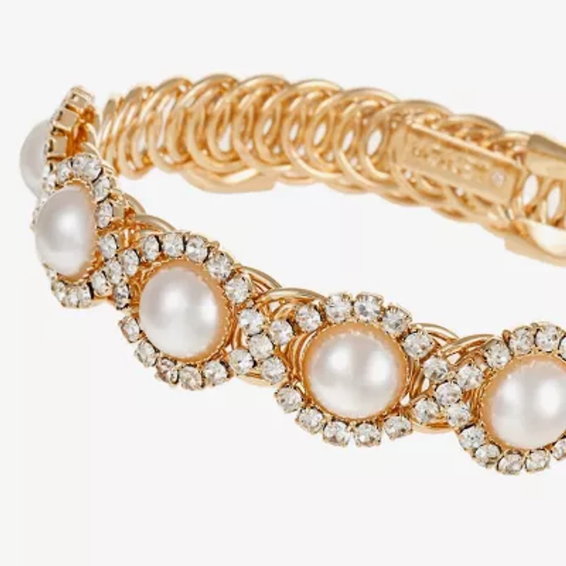 Monet Jewelry Womens Glass Simulated Pearl Round Bangle Bracelet