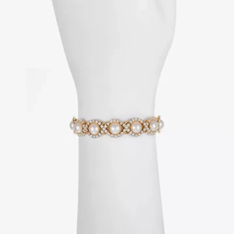 Monet Jewelry Womens Glass Simulated Pearl Round Bangle Bracelet