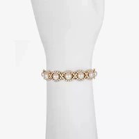 Monet Jewelry Womens Glass Simulated Pearl Round Bangle Bracelet