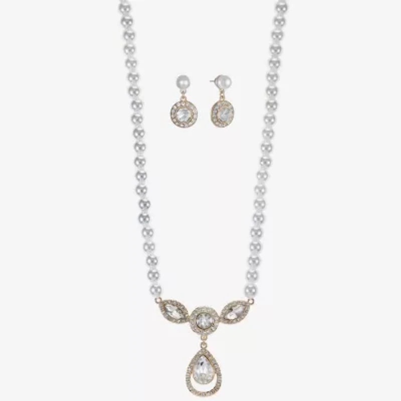 Monet Jewelry Y Necklace And Drop Earring Womens Glass Simulated Pearl 2-pc. Jewelry Set
