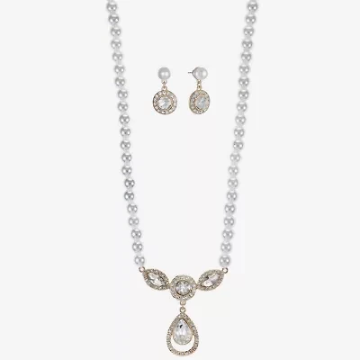 Monet Jewelry Y Necklace And Drop Earring Womens Glass Simulated Pearl 2-pc. Jewelry Set