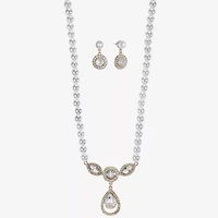 Monet Jewelry Y Necklace And Drop Earring Womens Glass Simulated Pearl 2-pc. Jewelry Set