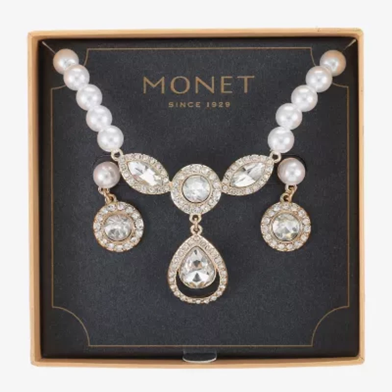 Monet Jewelry Y Necklace And Drop Earring Womens Glass Simulated Pearl 2-pc. Jewelry Set