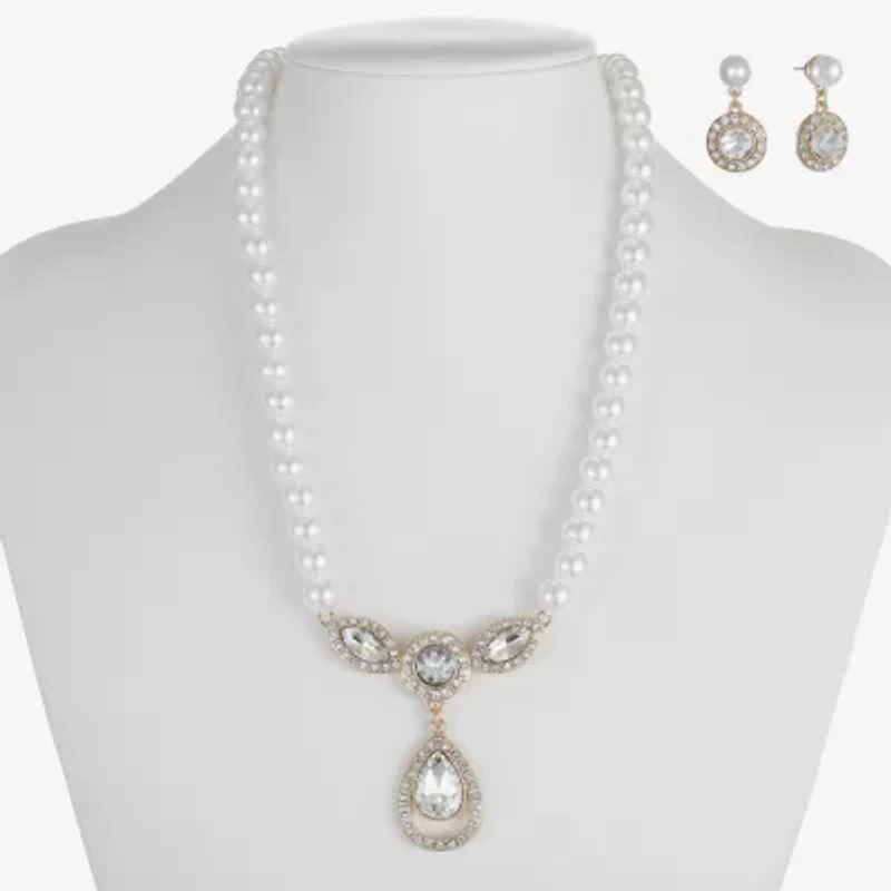 Monet Jewelry Y Necklace And Drop Earring Womens Glass Simulated Pearl 2-pc. Jewelry Set