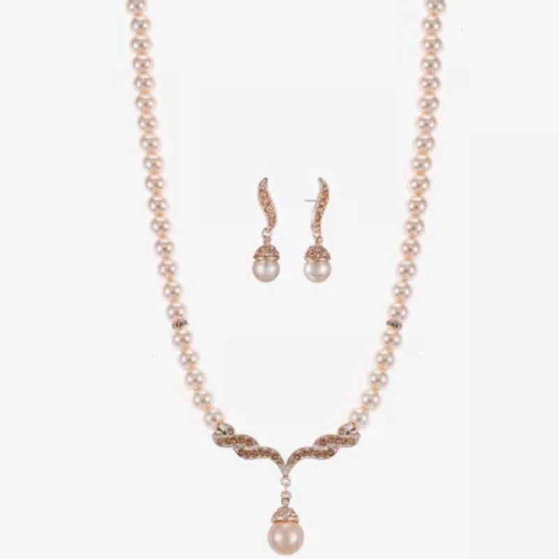 Monet Jewelry Collar Necklace And Drop Earring Womens Glass Simulated Pearl 2-pc. Jewelry Set