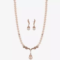 Monet Jewelry Collar Necklace And Drop Earring Womens Glass Simulated Pearl 2-pc. Jewelry Set