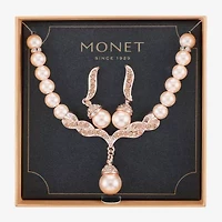 Monet Jewelry Collar Necklace And Drop Earring Womens Glass Simulated Pearl 2-pc. Jewelry Set