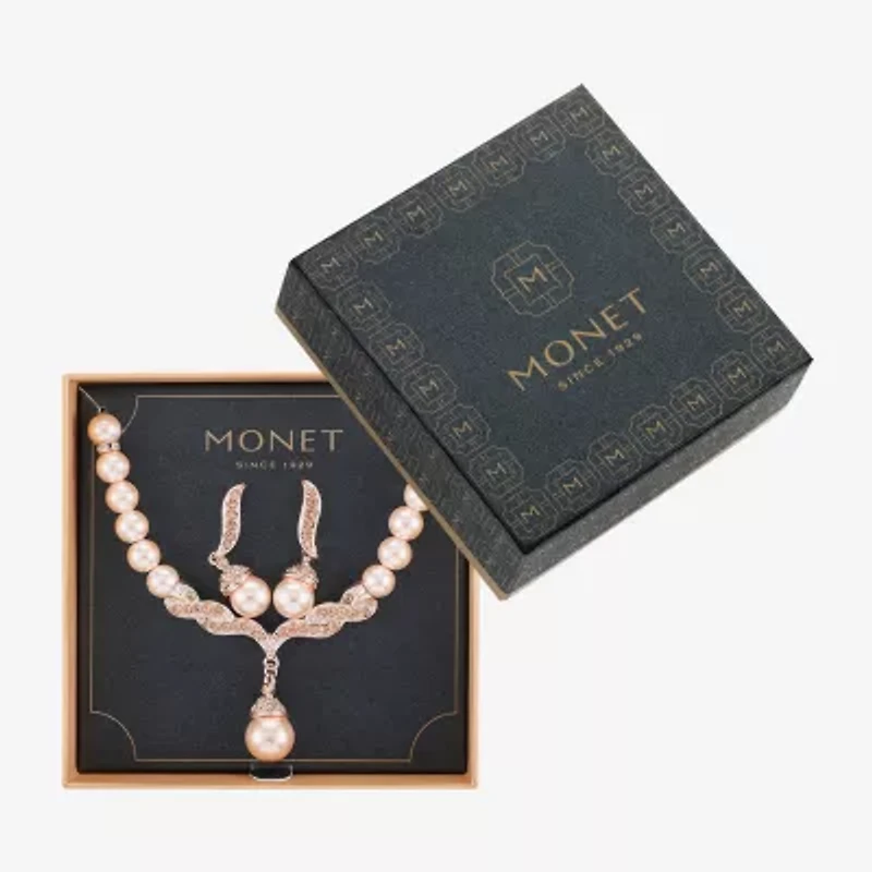 Monet Jewelry Collar Necklace And Drop Earring Womens Glass Simulated Pearl 2-pc. Jewelry Set