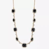 Monet Jewelry Gold Tone Womens Black 17 Inch Collar Necklace