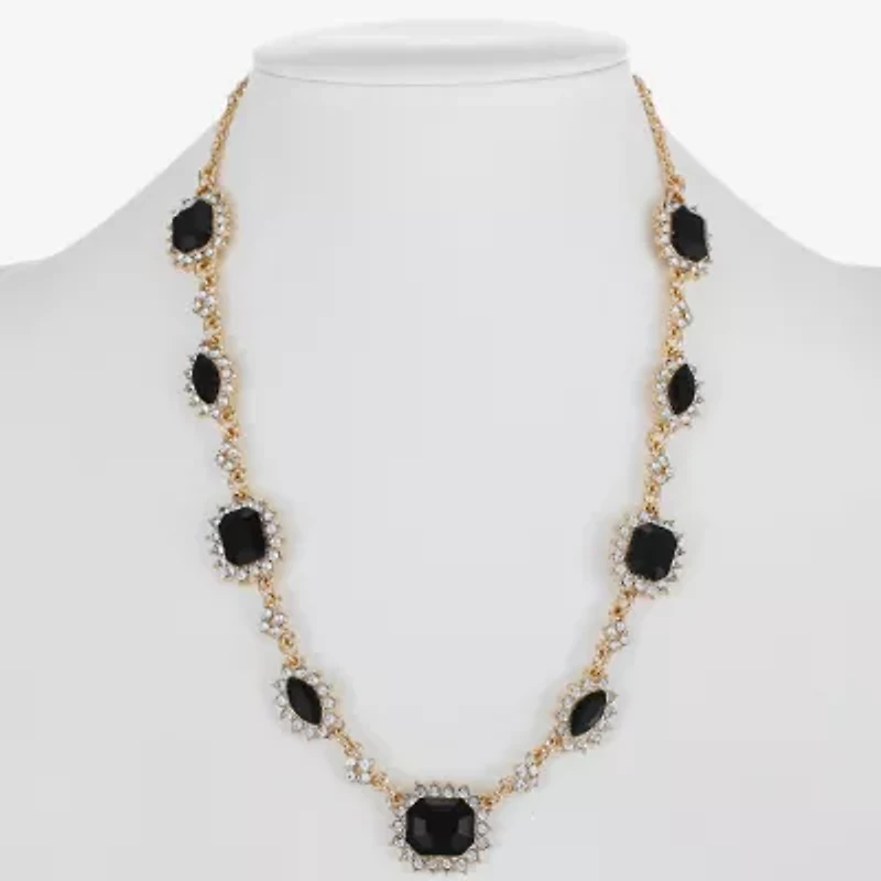 Monet Jewelry Gold Tone Womens Black 17 Inch Collar Necklace