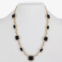 Monet Jewelry Gold Tone Womens Black 17 Inch Collar Necklace
