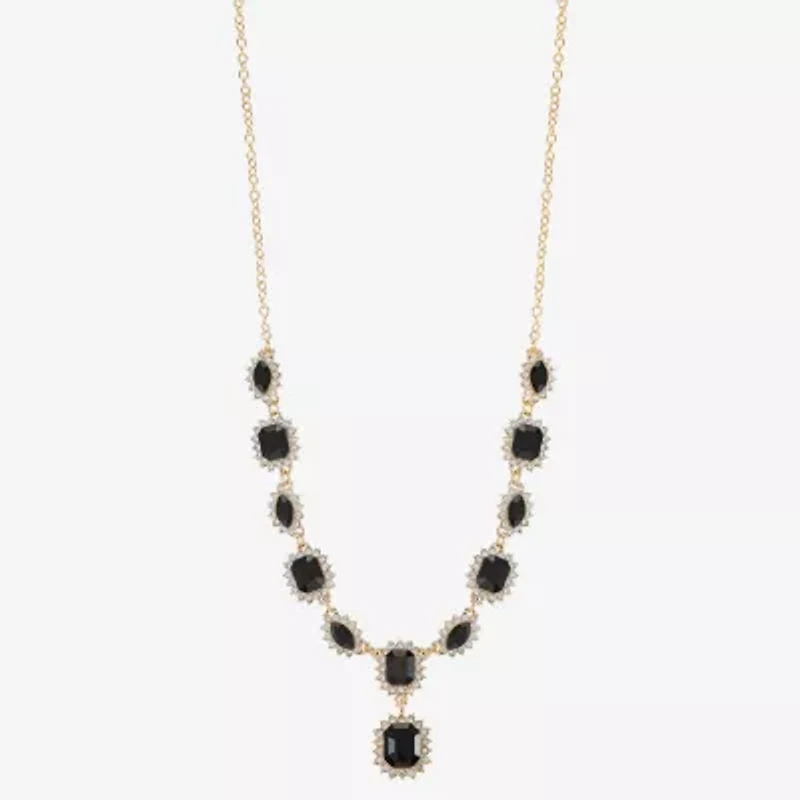 Monet Jewelry Gold Tone Womens Black Glass 17 Inch Y Necklace