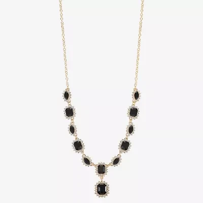 Monet Jewelry Gold Tone Womens Black Glass 17 Inch Y Necklace
