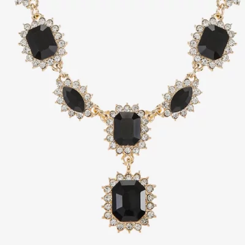 Monet Jewelry Gold Tone Womens Black Glass 17 Inch Y Necklace