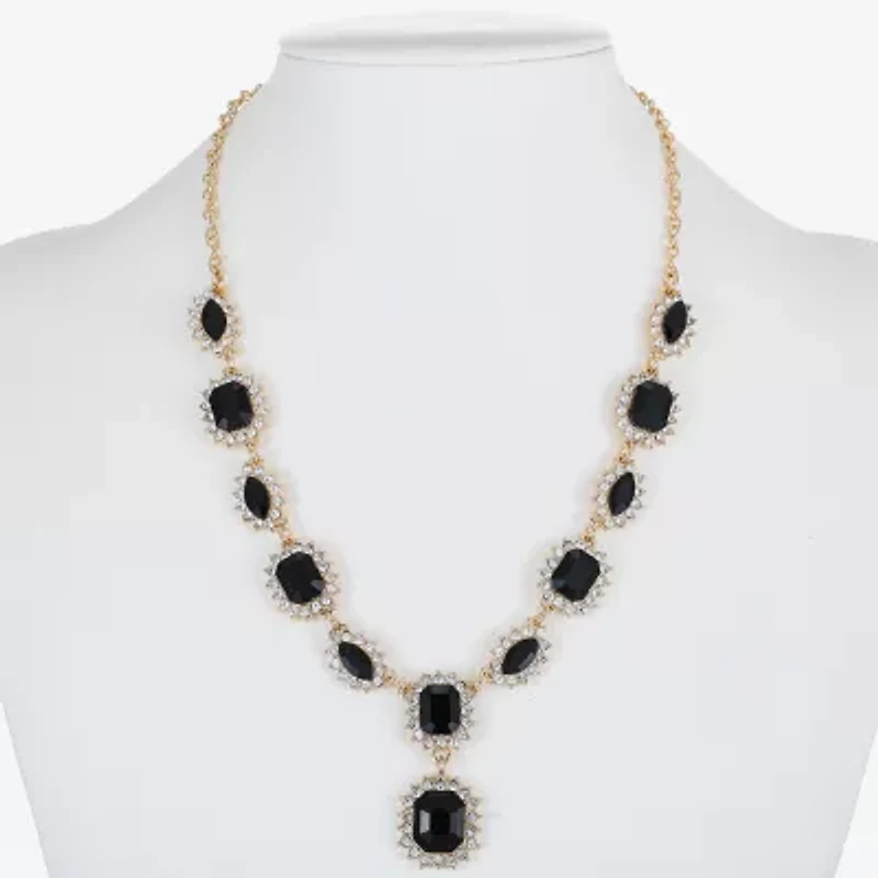 Monet Jewelry Gold Tone Womens Black Glass 17 Inch Y Necklace