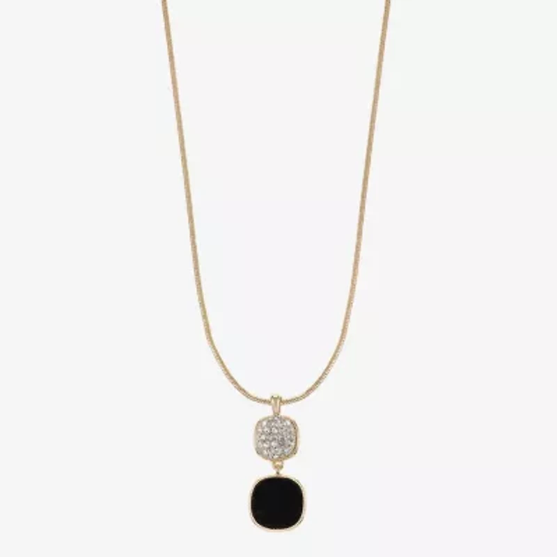 Monet Jewelry Gold Tone Womens Glass Cushion 18 Inch Pendant Necklace