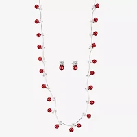 Monet Jewelry Timeless Silver Tone Collar Necklace And Stud Earring Womens Glass Simulated Pearl Round 2-pc. Jewelry Set