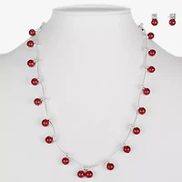 Monet Jewelry Timeless Silver Tone Collar Necklace And Stud Earring Womens Glass Simulated Pearl Round 2-pc. Jewelry Set