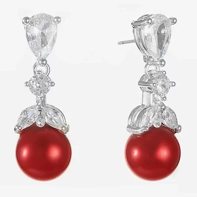 Monet Jewelry Timeless Silver Tone Womens Glass Simulated Pearl Round Hypoallergenic Drop Earrings