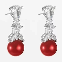 Monet Jewelry Timeless Silver Tone Womens Glass Simulated Pearl Round Hypoallergenic Drop Earrings