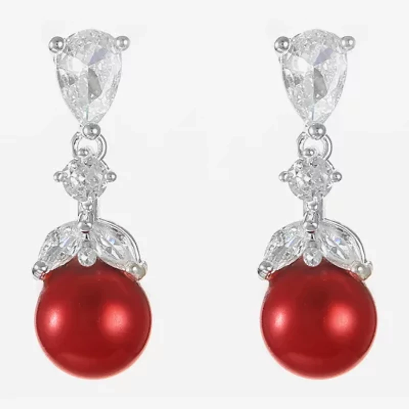 Monet Jewelry Timeless Silver Tone Womens Glass Simulated Pearl Round Hypoallergenic Drop Earrings