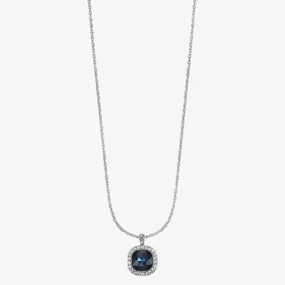 Monet Jewelry Womens Blue Glass Cushion 17 Inch Pendant Necklace