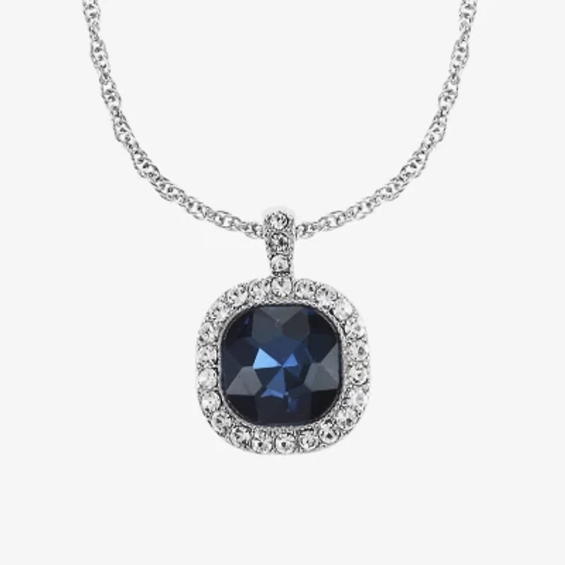 Monet Jewelry Womens Blue Glass Cushion 17 Inch Pendant Necklace