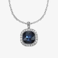 Monet Jewelry Womens Blue Glass Cushion 17 Inch Pendant Necklace