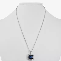 Monet Jewelry Womens Blue Glass Cushion 17 Inch Pendant Necklace