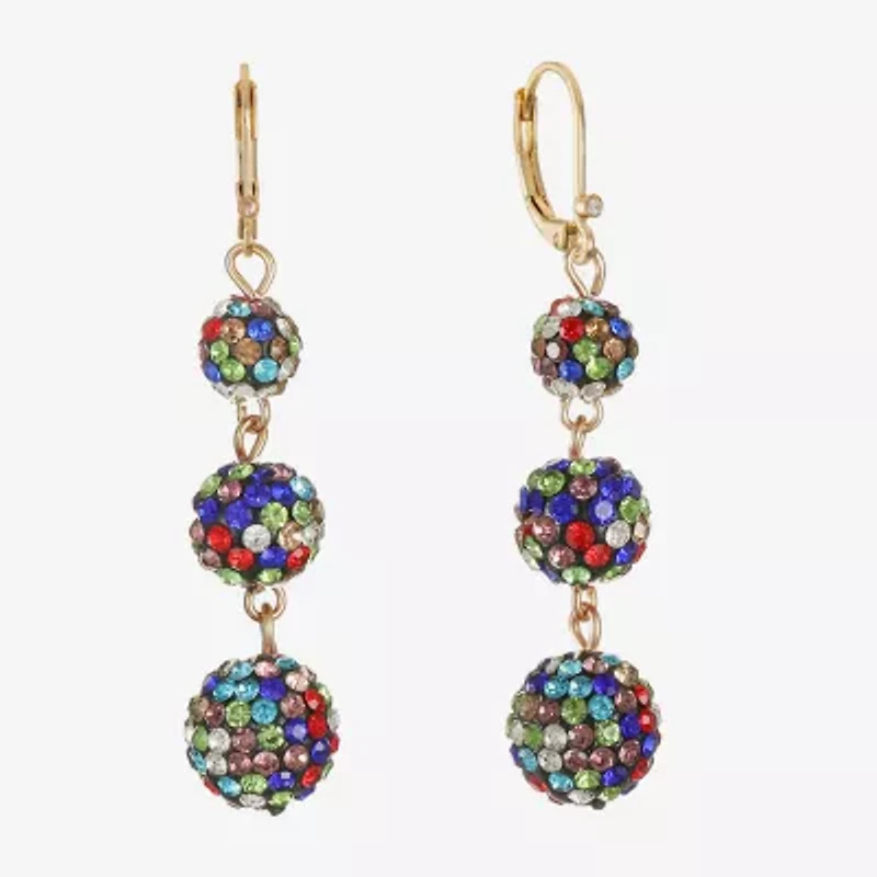 Monet Jewelry Gold Tone Linear Womens Red Glass Round Drop Earrings