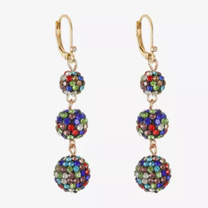 Monet Jewelry Gold Tone Linear Womens Red Glass Round Drop Earrings