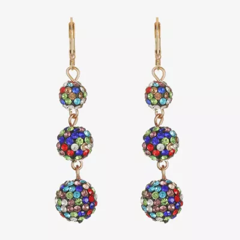 Monet Jewelry Gold Tone Linear Womens Red Glass Round Drop Earrings