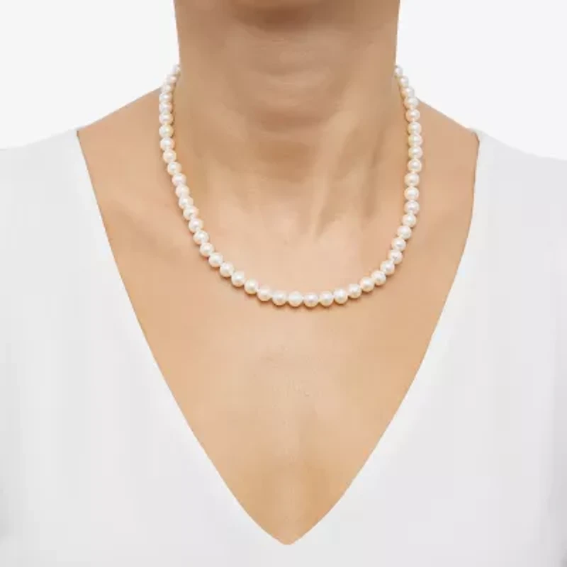 Womens White 10K Gold 18 Inch Strand Necklace