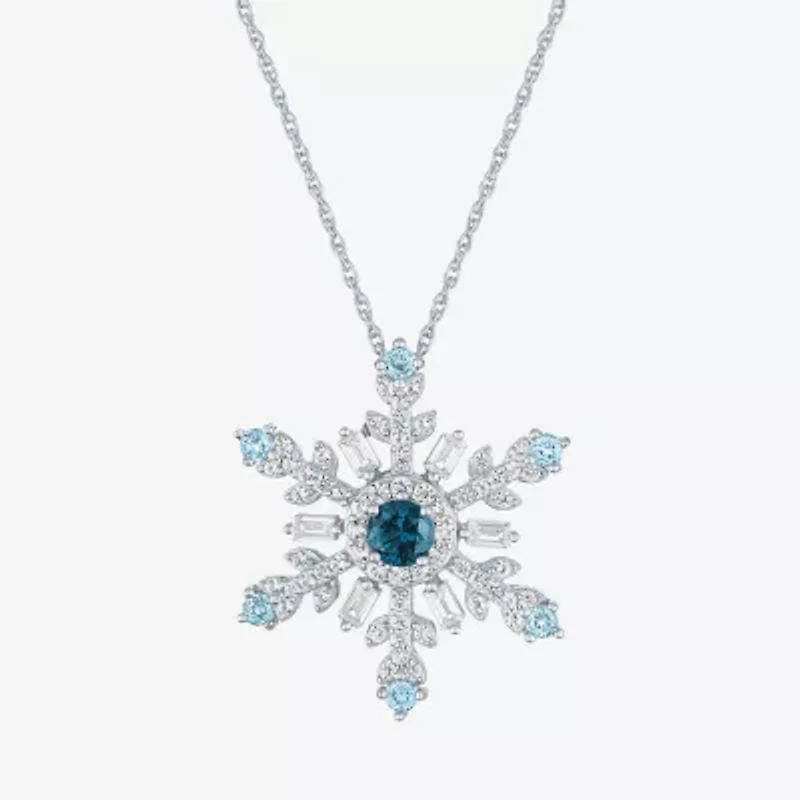 Womens Genuine Blue Topaz Sterling Silver Snowflake 16 Inch Pendant Necklace