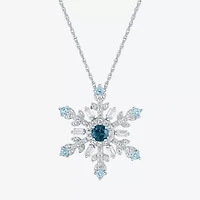 Womens Genuine Blue Topaz Sterling Silver Snowflake 16 Inch Pendant Necklace