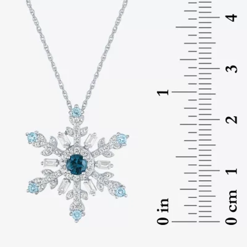 Womens Genuine Blue Topaz Sterling Silver Snowflake Inch Pendant Necklace