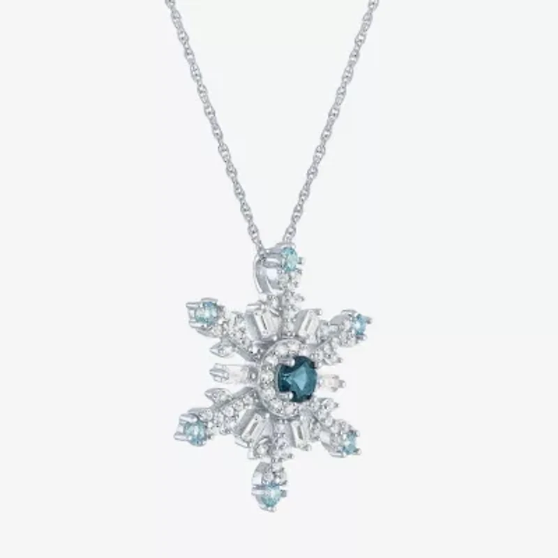 Womens Genuine Blue Topaz Sterling Silver Snowflake Inch Pendant Necklace