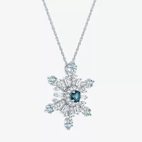Womens Genuine Blue Topaz Sterling Silver Snowflake Inch Pendant Necklace