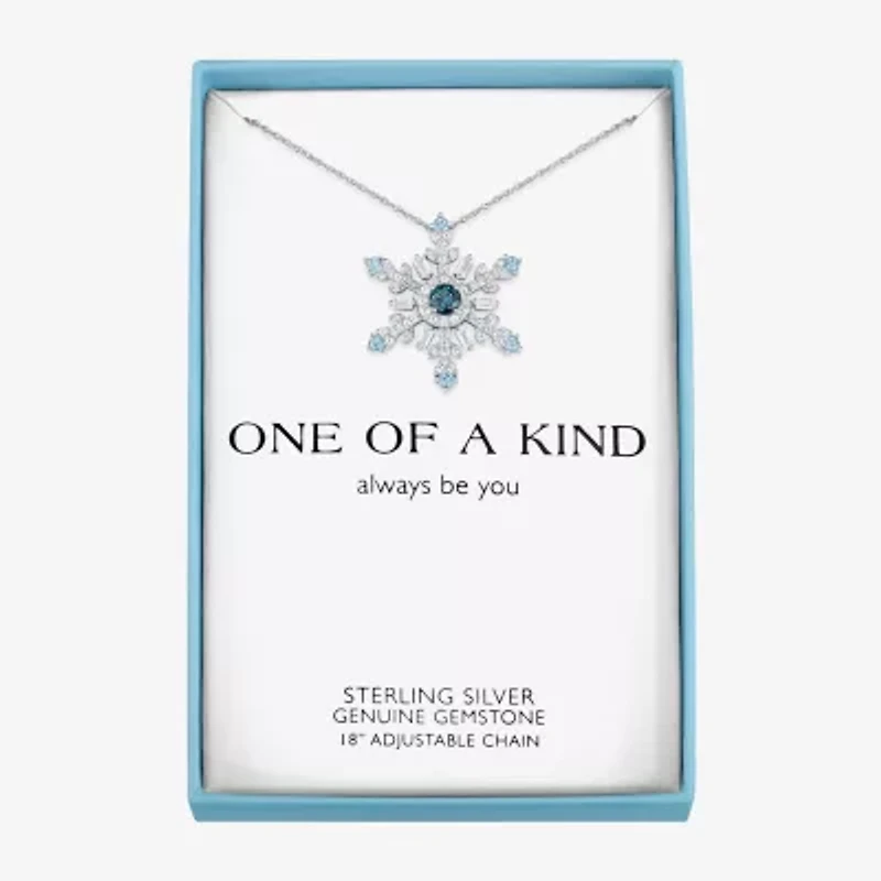 Womens Genuine Blue Topaz Sterling Silver Snowflake 16 Inch Pendant Necklace