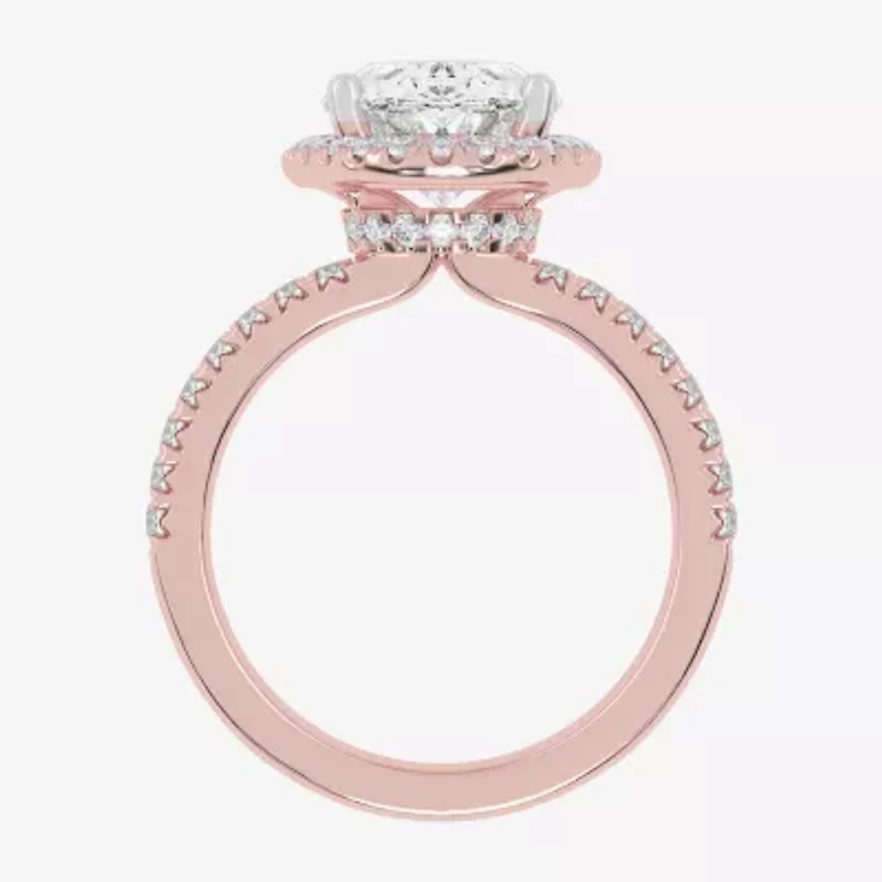 G-H / Vs2-Si1) Womens 3 1/2 CT. T.W Lab Grown White Diamond 14K Gold Side Stone Halo Engagement Ring