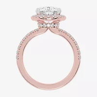 G-H / Vs2-Si1) Womens 3 1/2 CT. T.W Lab Grown White Diamond 14K Gold Side Stone Halo Engagement Ring