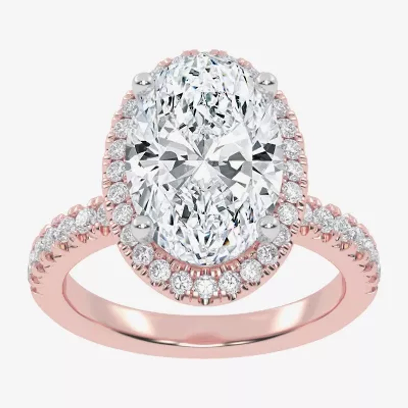 G-H / Vs2-Si1) Womens 3 1/2 CT. T.W Lab Grown White Diamond 14K Gold Side Stone Halo Engagement Ring