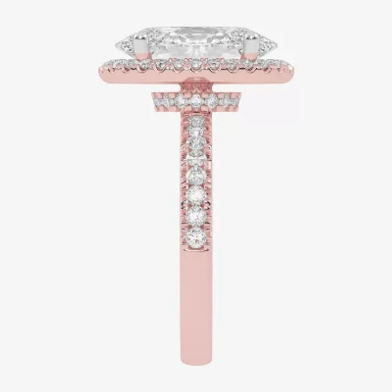 G-H / Vs2-Si1) Womens 3 1/2 CT. T.W Lab Grown White Diamond 14K Gold Side Stone Halo Engagement Ring